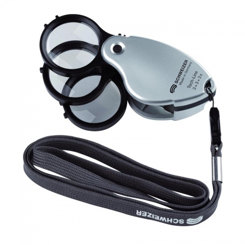 Schweizer Loupe de poche pliable Tech-Line MULTI Lanyard 3x+3x+3x=9x - 140323364