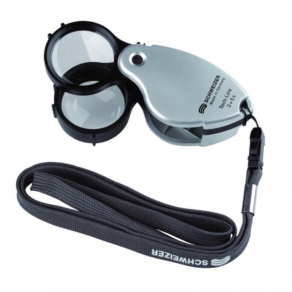 Schweizer Loupe de poche pliable Tech-Line MULTI Lanyard 3x+5x=8x - 140323365