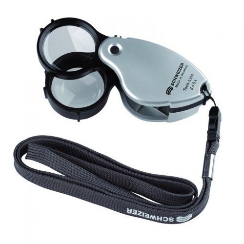 Schweizer Loupe de poche pliable Tech-Line MULTI Lanyard 3x+5x=8x - 140323365